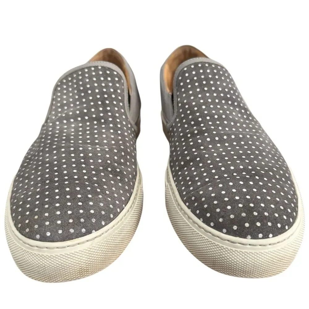 Barney’s New York Slip On‎ Leather Sneakers Men’s 9M Gray White Polka Dot